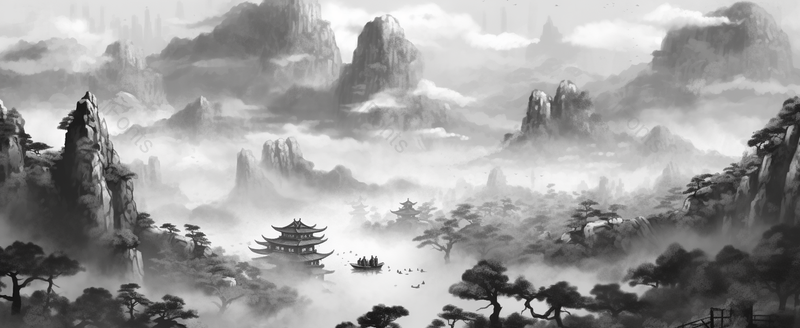 古典抽象黑白水墨中国风复古山水画,插画/手绘图,插画/手绘图库,插画/手绘图下载,插画/手绘